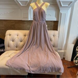 Lulu's Air of Romance Taupe Maxi Dress S wedding bridesmaid prom Flowy